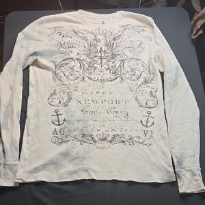 Aqua Men's White Y2K Graphic Long Sleeve Shirt Size L